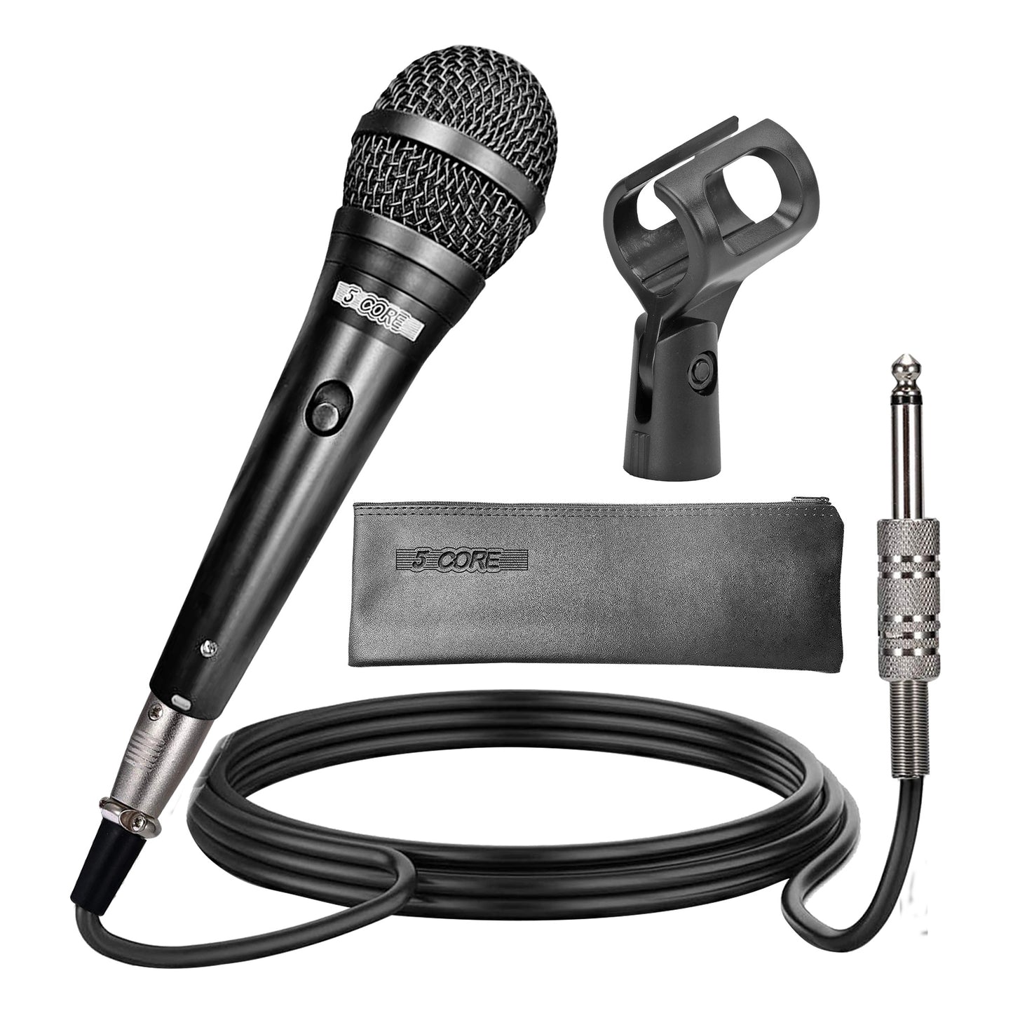 5 Core Microphone Professional Dynamic Vocal Neodymium Cardioid Unidirectional Handheld Mic for Speakers, Karaoke W/Steel Mesh Grille, Metal Body ON/Off Switch 16ft Detachable Cable+Clip+Bag-ND 58 BLK