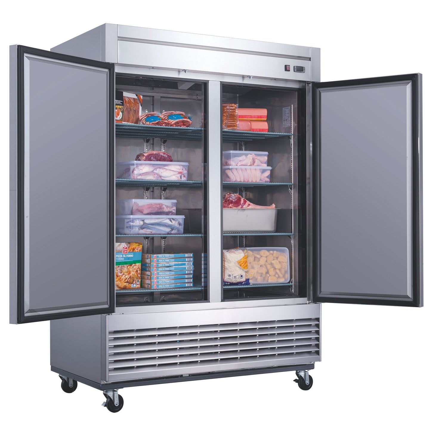 Dukers Commercial Double Door Bottom Mounted Upright Reach-in Freezer in Stainless Steel 40.74cu.ft.