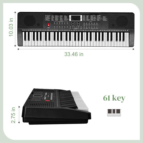 GEP-203 61 Key Keyboard with Piano Stand, Piano Bench, Built In Speakers, Headphone, Microphone, Music Rest, LED Screen, 3 Teaching Modes for Beginners