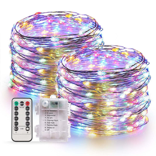 33 Feet 100 LED Fairy Lights with Remote Timer, 2 Pack Battery Operated Twinkle String Lights for Bedroom, Garden, Party, Christmas Indoor and Outdoor Decor, Multicolor