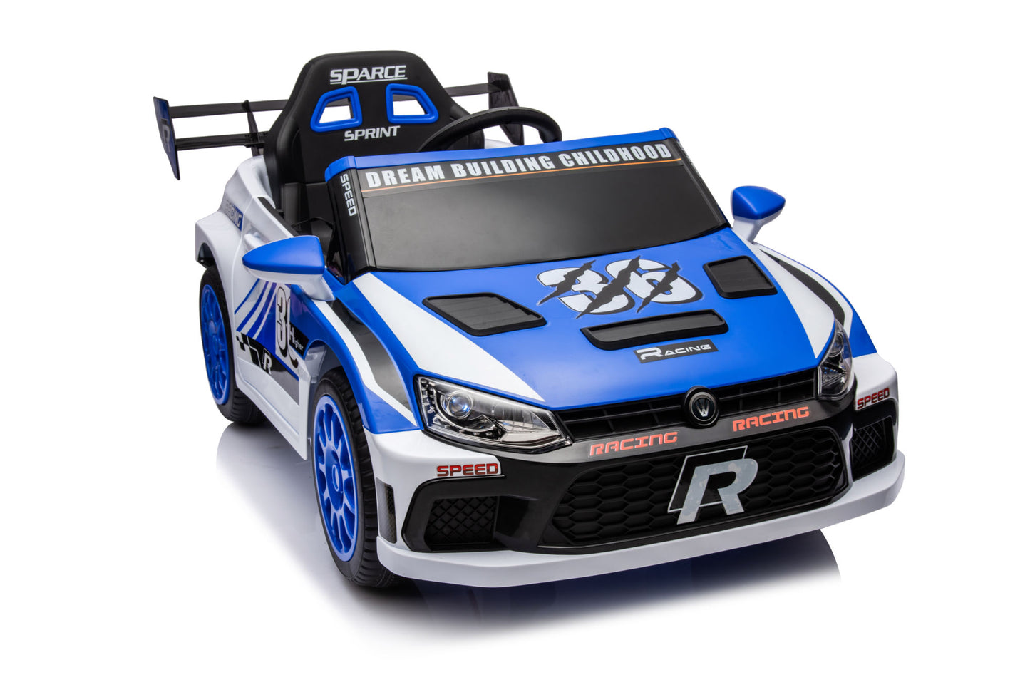 12V4A 20W*2 one button start, forward and backward, high and low speed, music, front light, power display, two doors can open, 2.4G R/C, seat belt four wheel absorber KIDS RIDE ON CAR