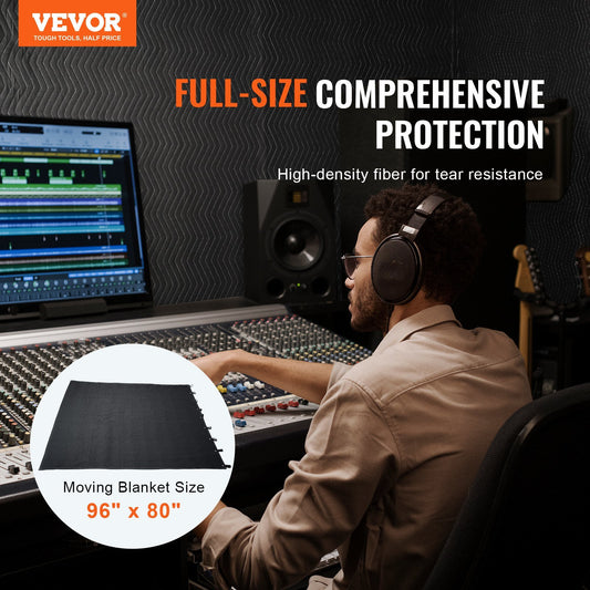 VEVOR Sound Dampening Blanket, 96" x 80", Extra Large Studio Grommeted Soundproof Blanket with Grommets, Light Blocker for Door Acoustic Noise Blocking Blanket Studio Sound Absorption Sheet, Black