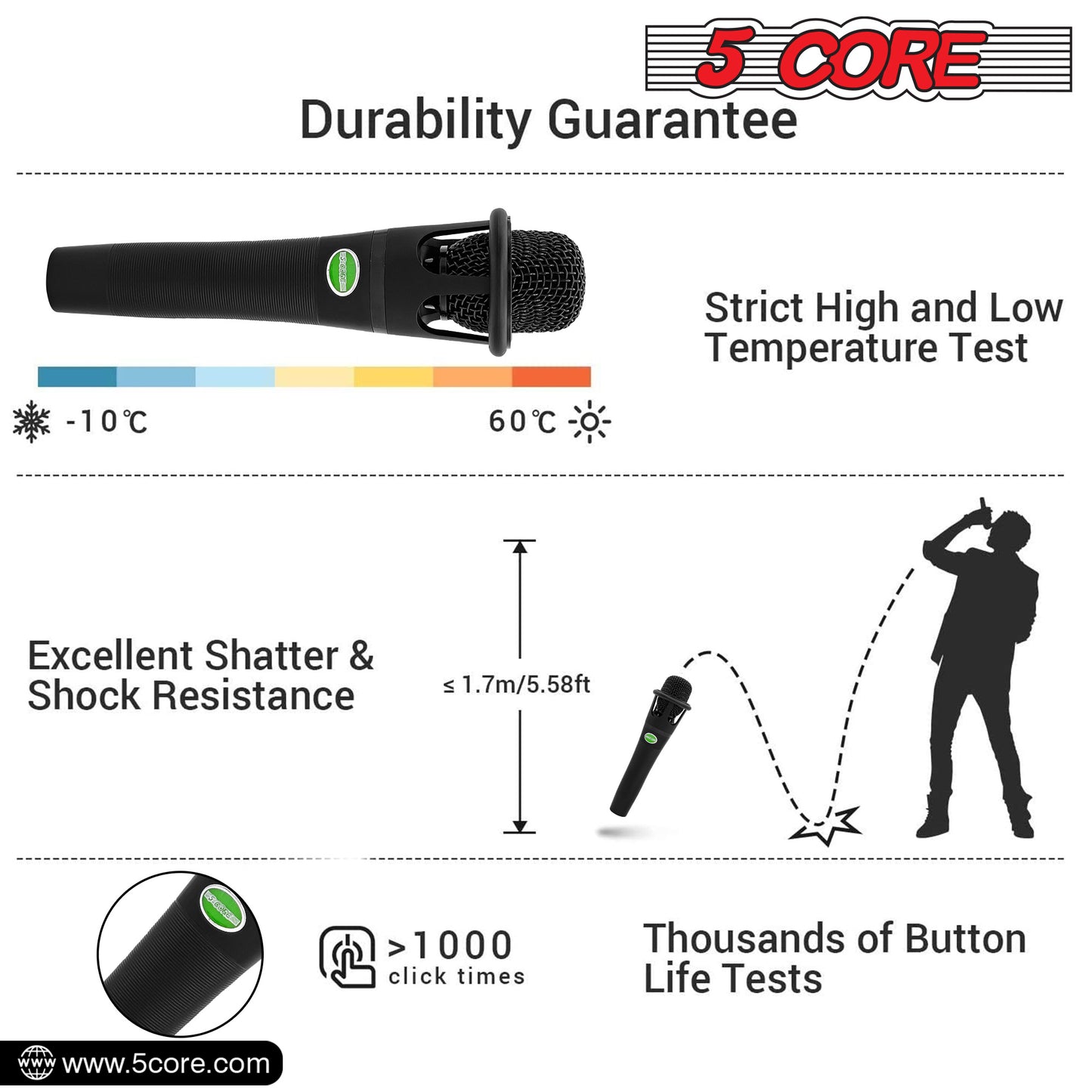 5 CORE XLR Dynamic Metal Mic Audio, Ideal for Singing, Captures Source Sound, Sturdy & Durable, Includes XLR Cable - MIC CROWN