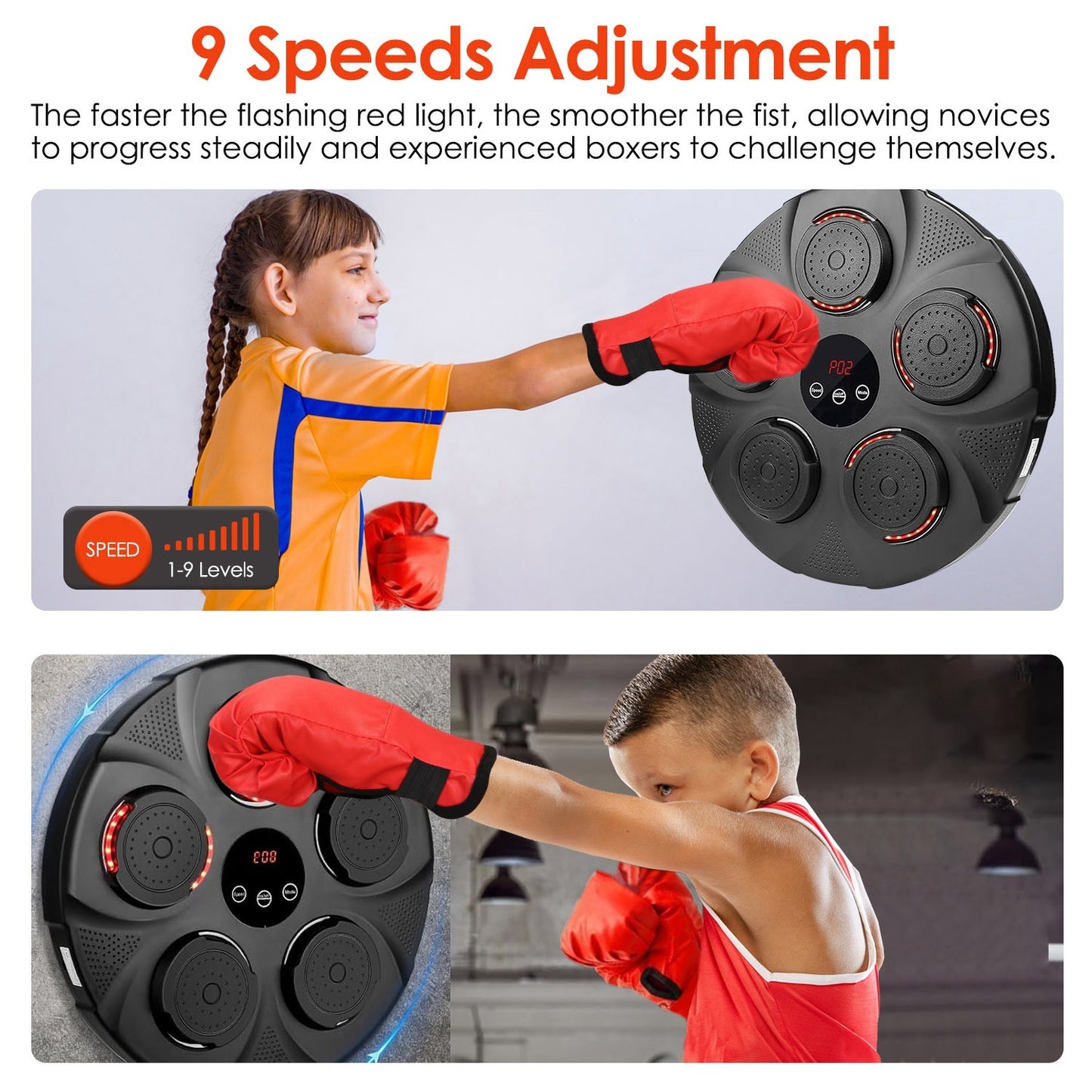 Music Boxing Machine Electronic Wall Target Punching Pad LED Lighted Sandbag Boxing Training Machine Exercise Equipment with Adult Boxing Gloves