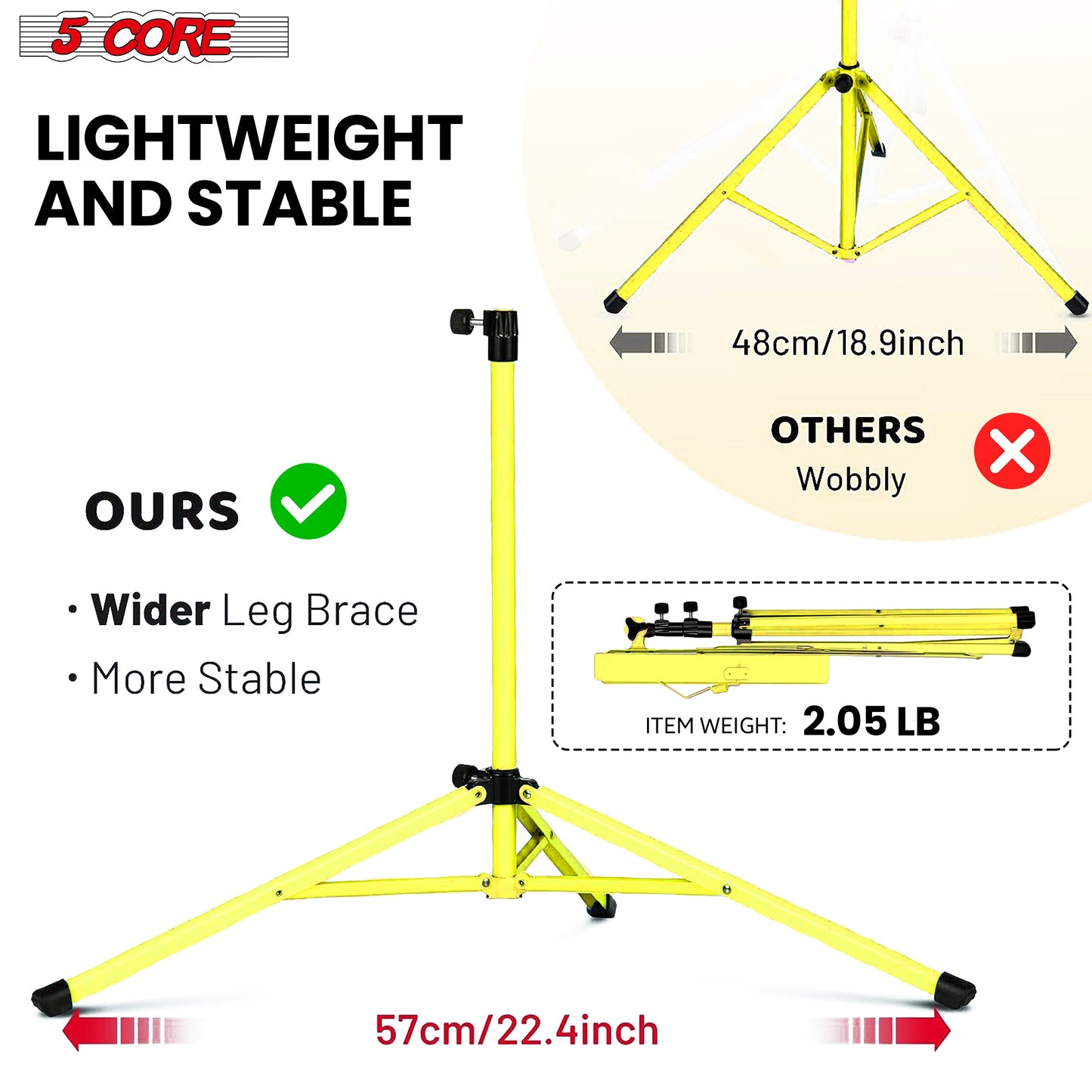 5 Core Music Stand, 2 in 1 Dual-Use Adjustable Folding Sheet Stand Yellow/Metal Build Portable Sheet Holder/Carrying Bag, Music Clip and Stand Light Included - MUS FLD YLW