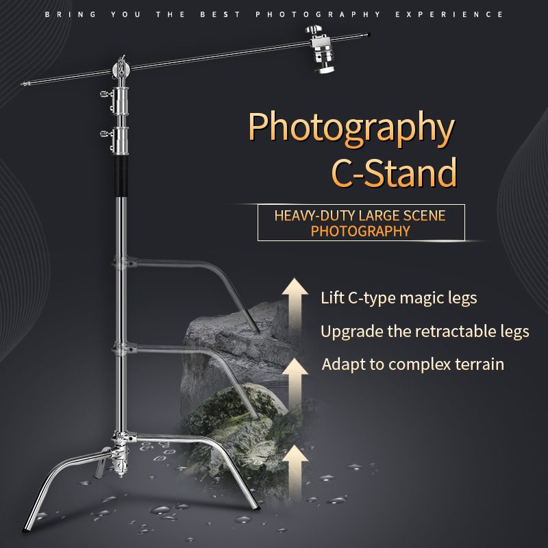 C-Stand SH Heavy Duty Stainless Steel with Hold Arm and Grip Head and Wheels 260cm Stand with Adjustable Leg for Photography