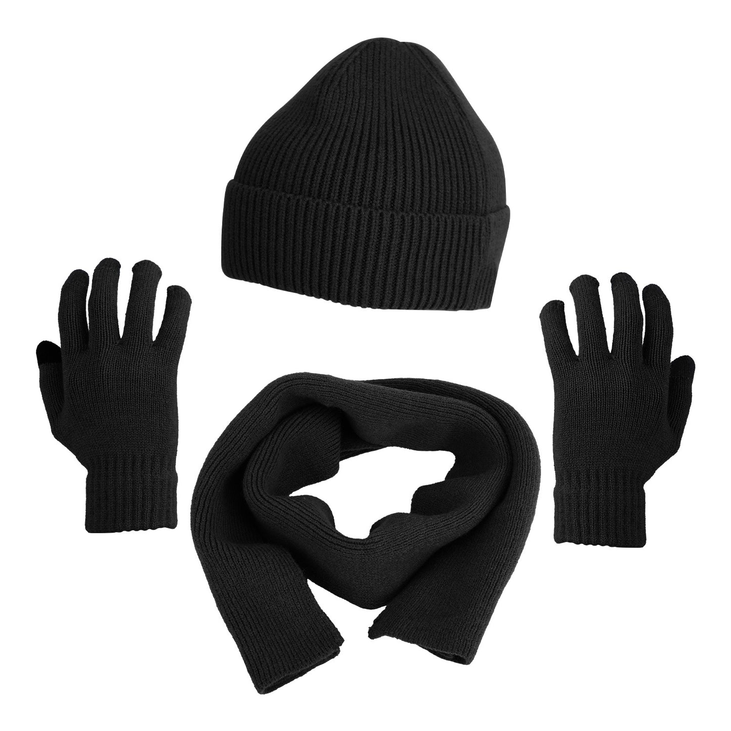 Winter Knitted Hat Scarf Gloves 3Pcs Winter Warm Beanie and Touch Screen Gloves Long Neck Scarf Set Knit Beanie Skull Cap Neck Warmer Anti-Slip Mittens for Men Women