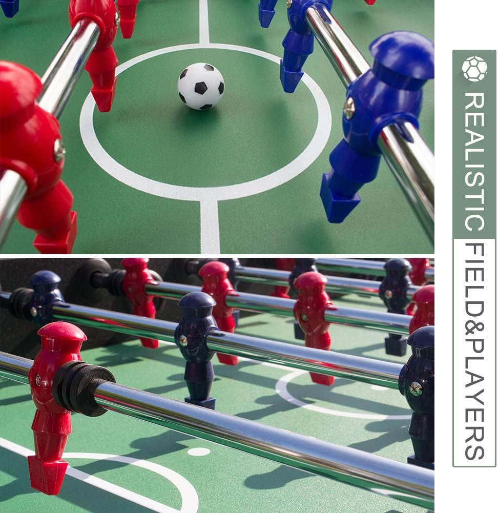 Foosball Table Soccer Arcade Games: Foosball Tables Adult Size for Home, Game Room, Bar - Competition Sized Football Table w/ 2 Balls, 2 Drink Holders, Table Soccer Game for Kids and Adults