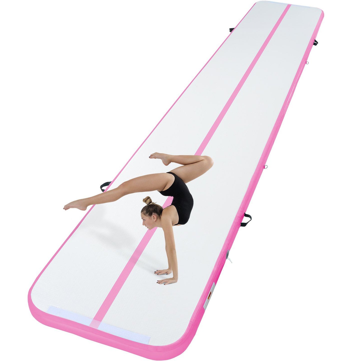 VEVOR Gymnastics Air Mat, 4 inch Thickness Inflatable Gymnastics Tumbling Mat, Tumble Track with Electric Pump, Training Mats for Home Use/Gym/Yoga/Cheerleading/Beach/Park/Water, 20 ft, Pink