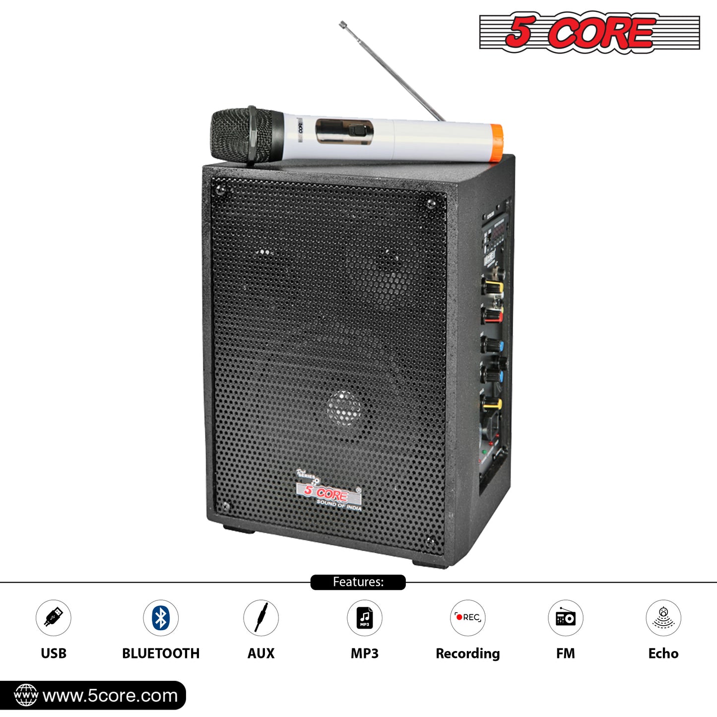 5 Core PA Speaker 40W Portable PA System w Wireless Mic Small Rechargeable Public Speaking Machine -  PDJ-2006BT