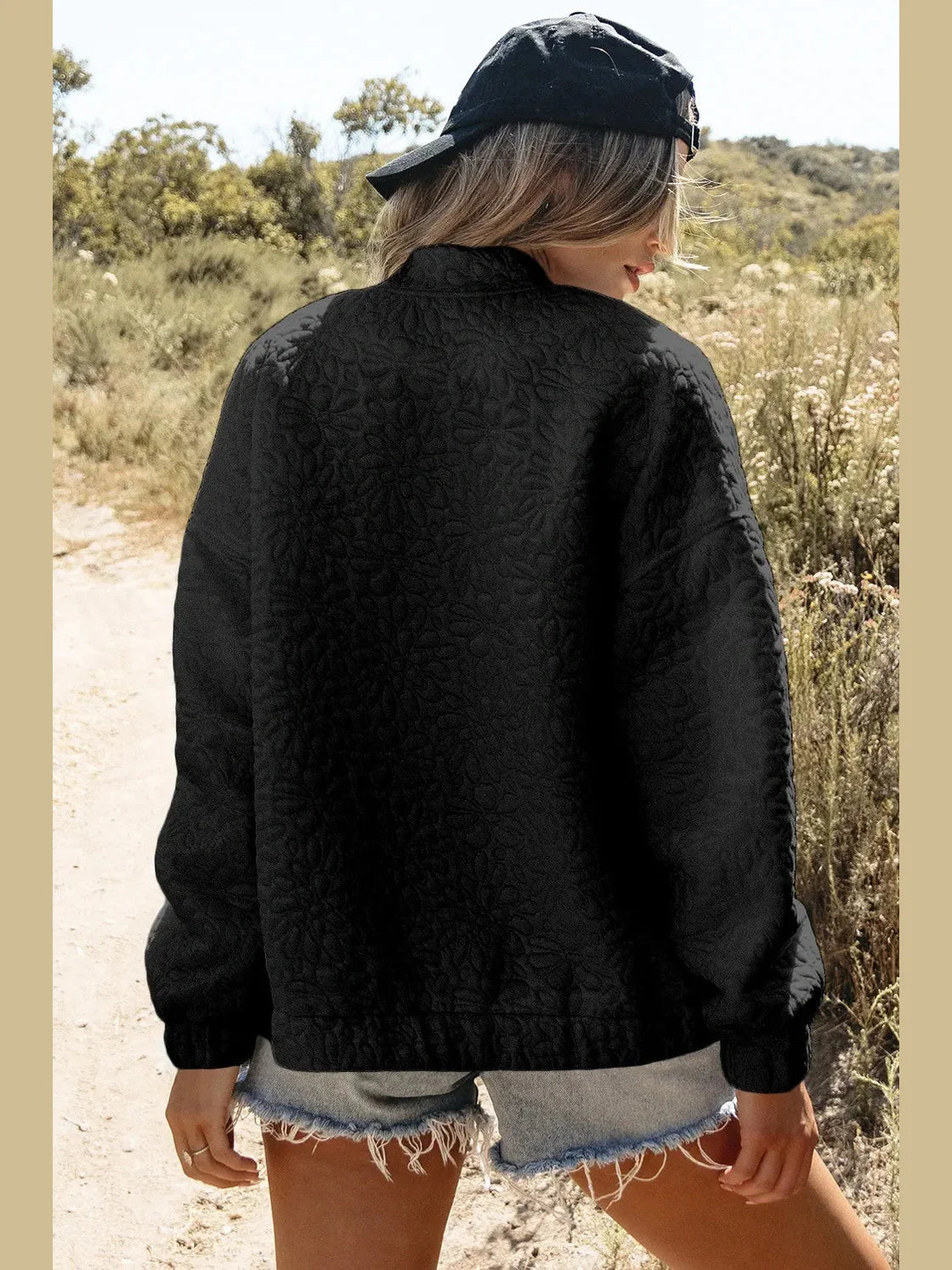 Baseball Collar Floral Quilted Jacket NicholesGifts