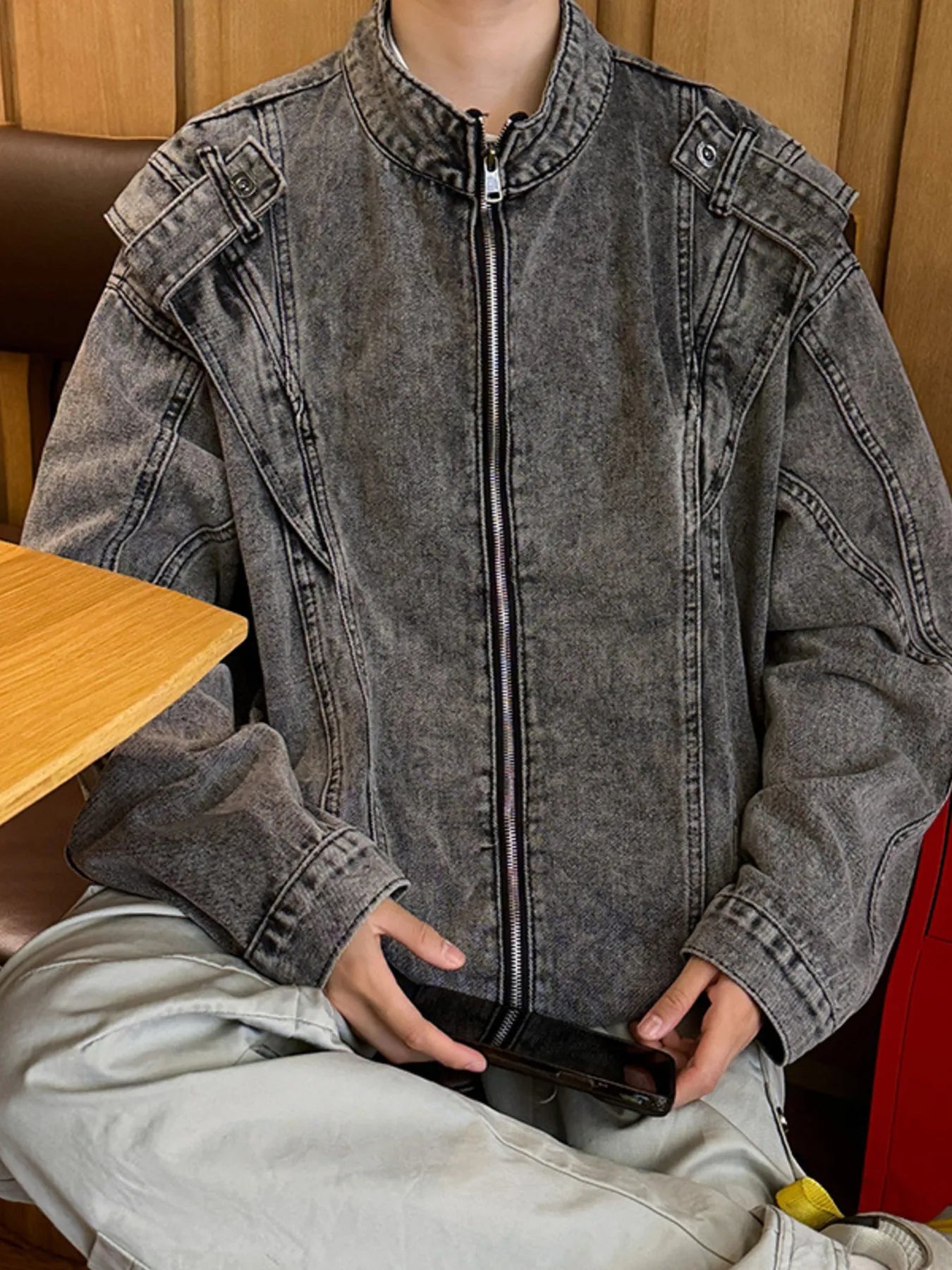 Men's Plus Size Zip Up Long Sleeve Denim Jacket NicholesGifts