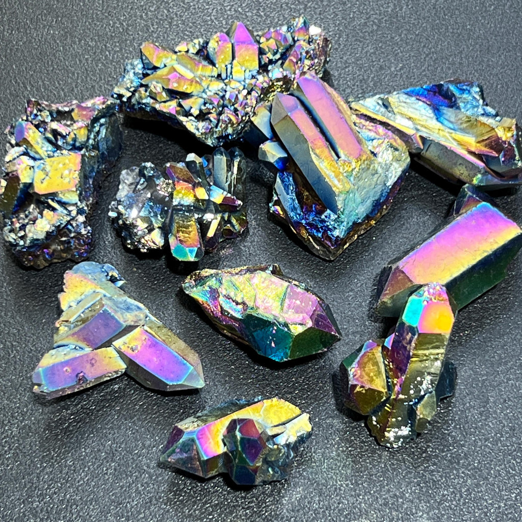 Titanium Aura Quartz Crystal Clusters And Rough Raw Points Wholesale Amazing Crystals