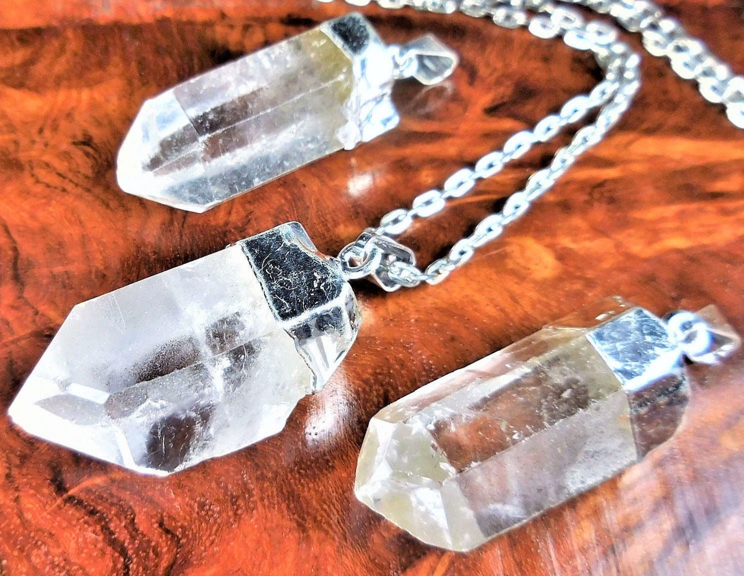 Quartz Crystal Point Pendant (Silver Plated) Gemstone Jewelry Necklace Charm Supply Amazing Crystals