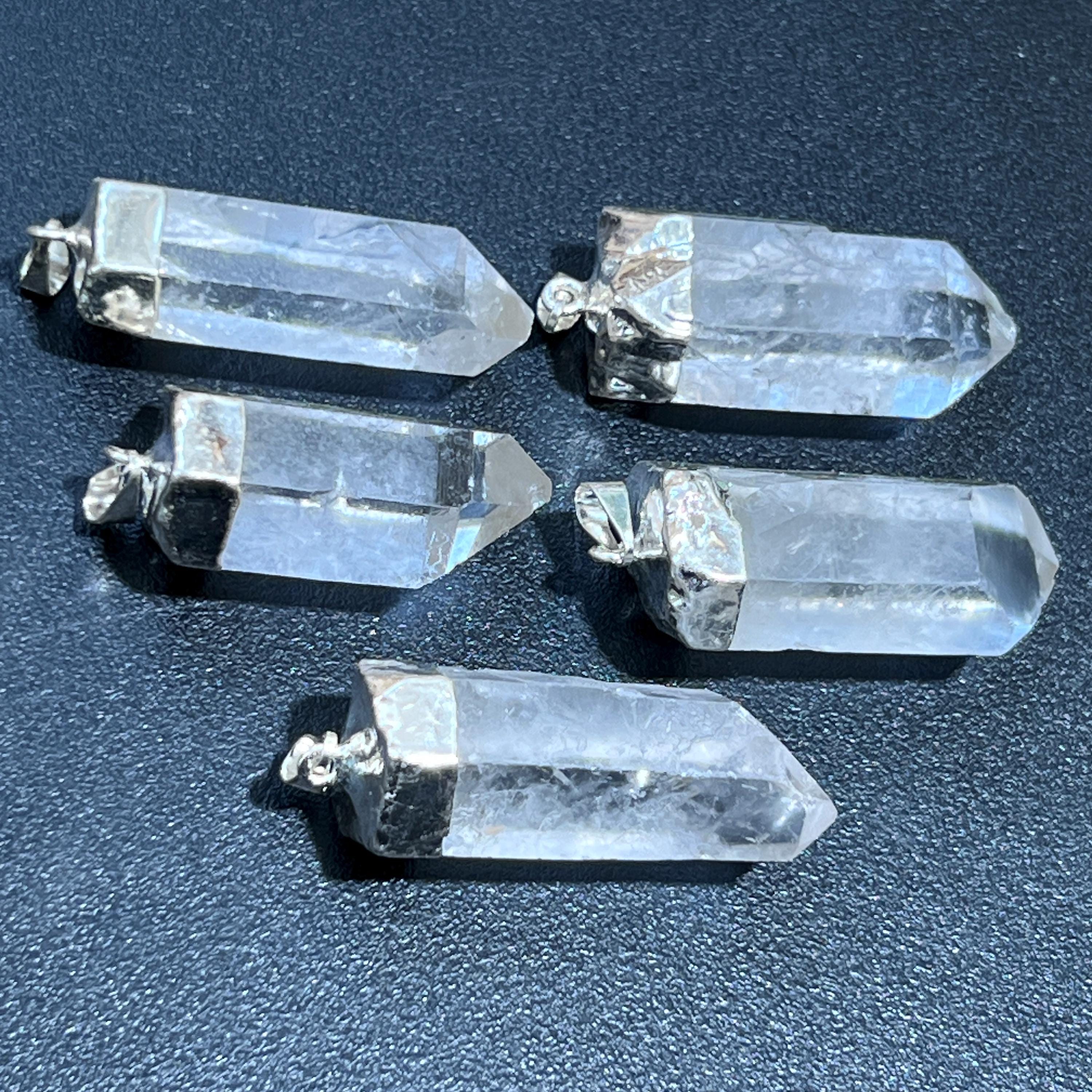 Quartz Crystal Point Pendant (Silver Plated) Gemstone Jewelry Necklace Charm Supply Amazing Crystals