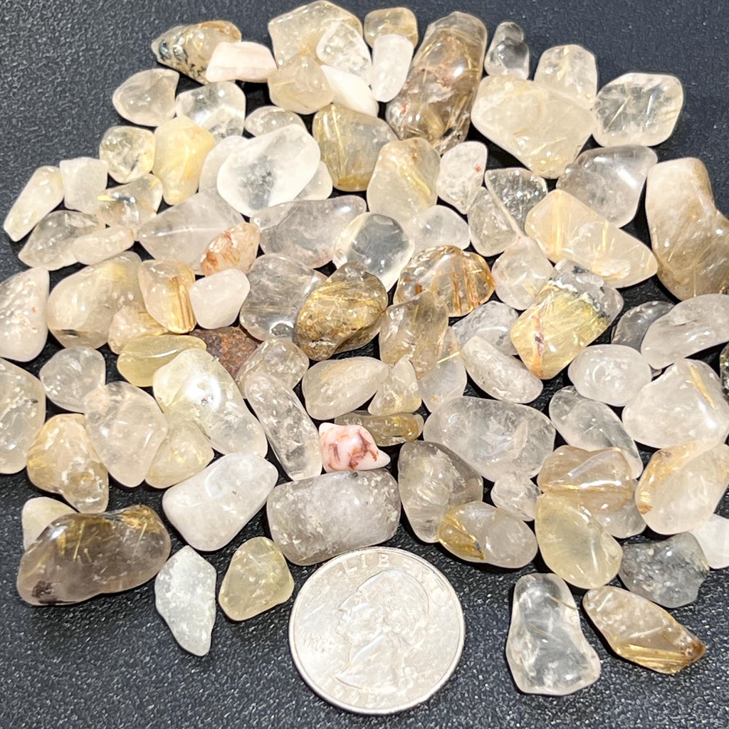 Small Gold Rutilated Quartz Crystal Tumbled Stones (By The Ounce or Pound) Amazing Crystals