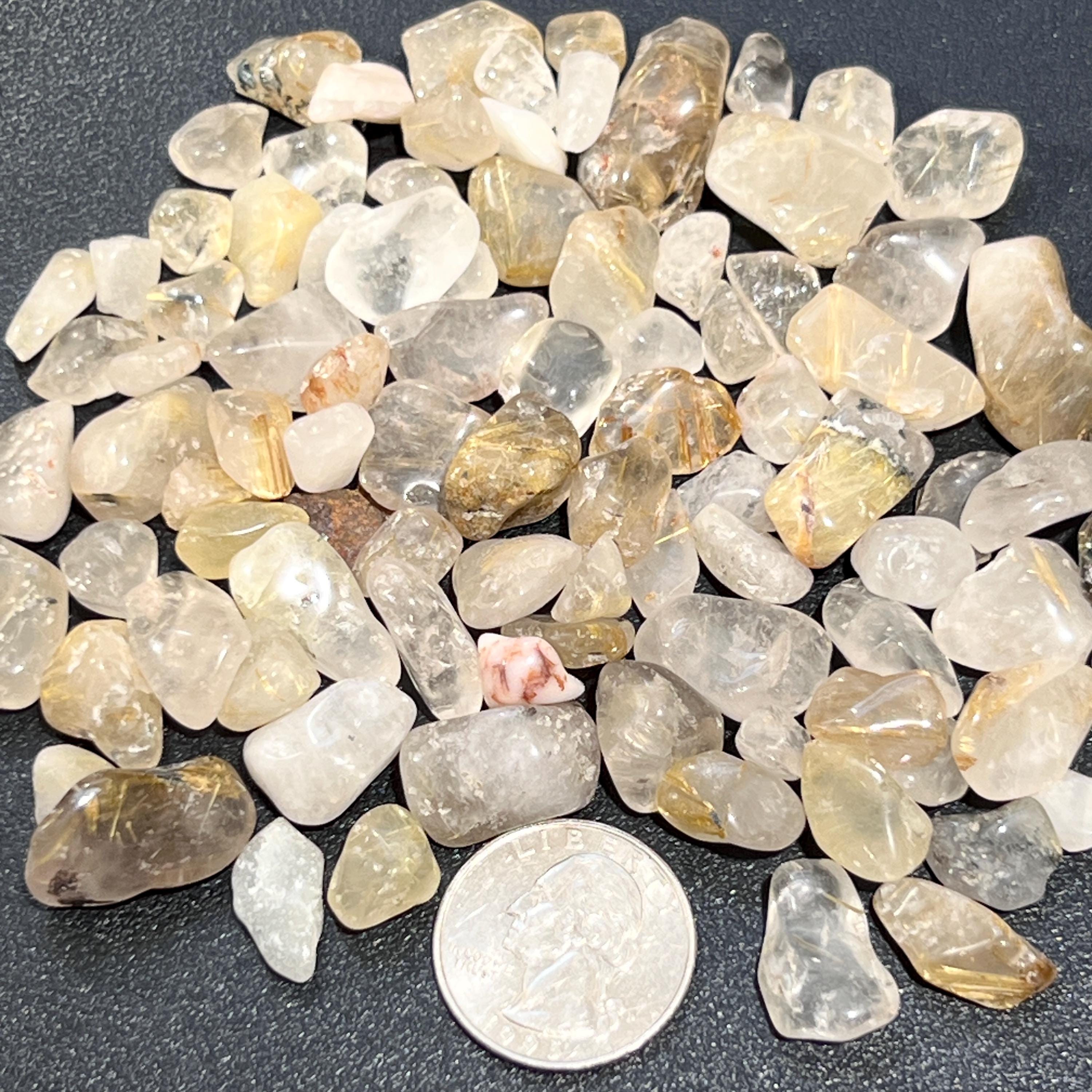 Small Gold Rutilated Quartz Crystal Tumbled Stones (By The Ounce or Pound) Amazing Crystals