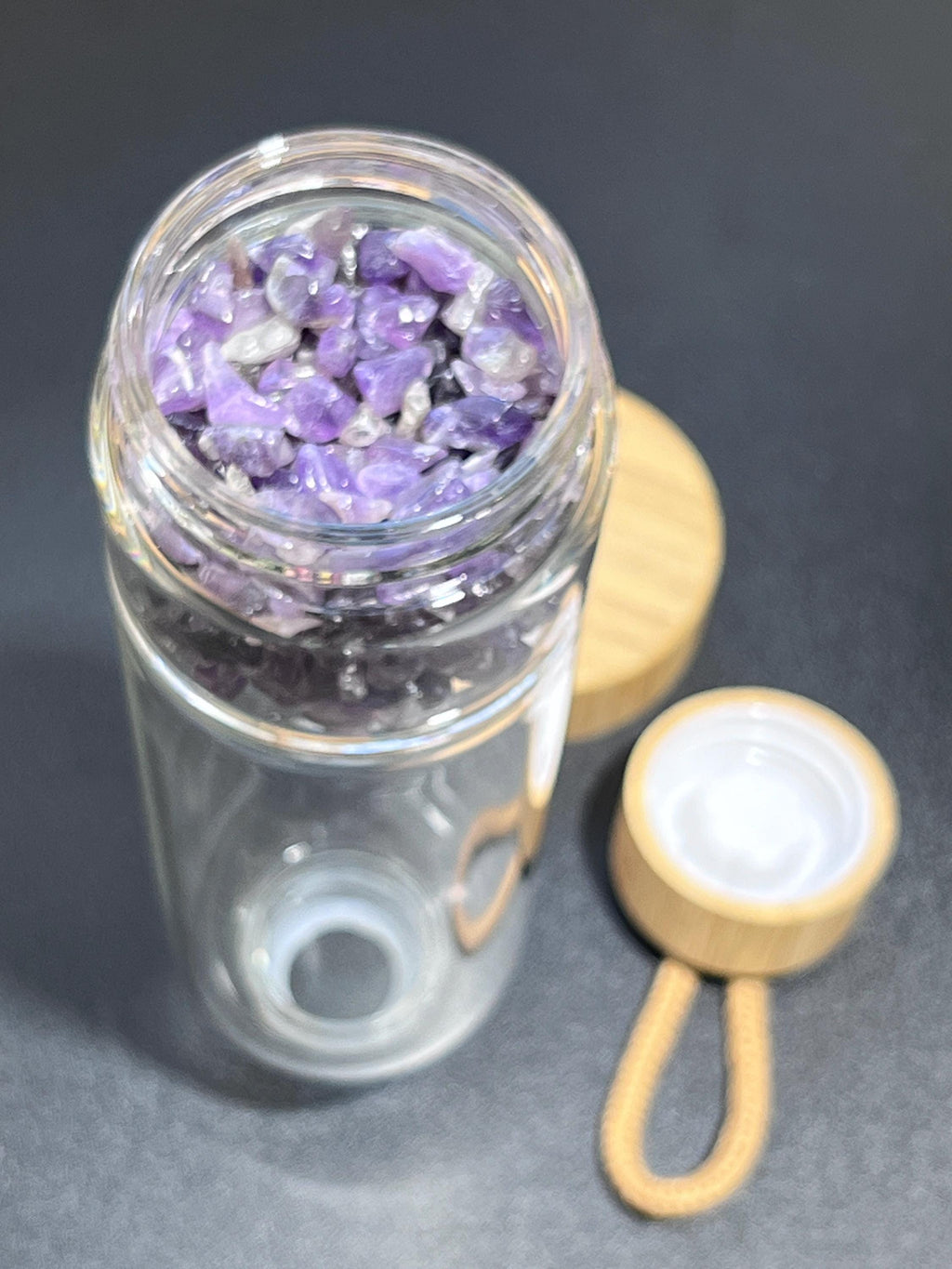 Crystal Infused Glass Water Bottle (Interchangeable Base) Gemstone Infuser Amazing Crystals