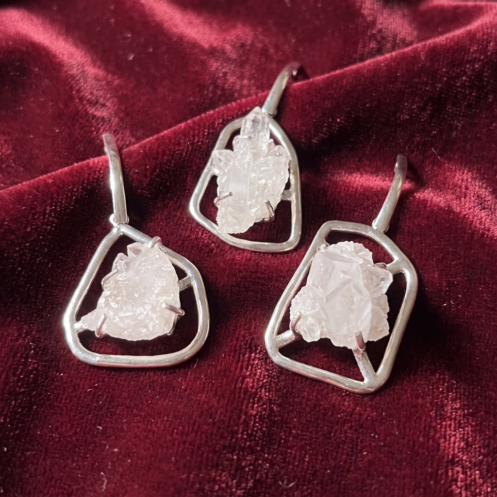 Quartz Crystal Cluster Pendant (Silver Plated) Statement Piece Amazing Crystals