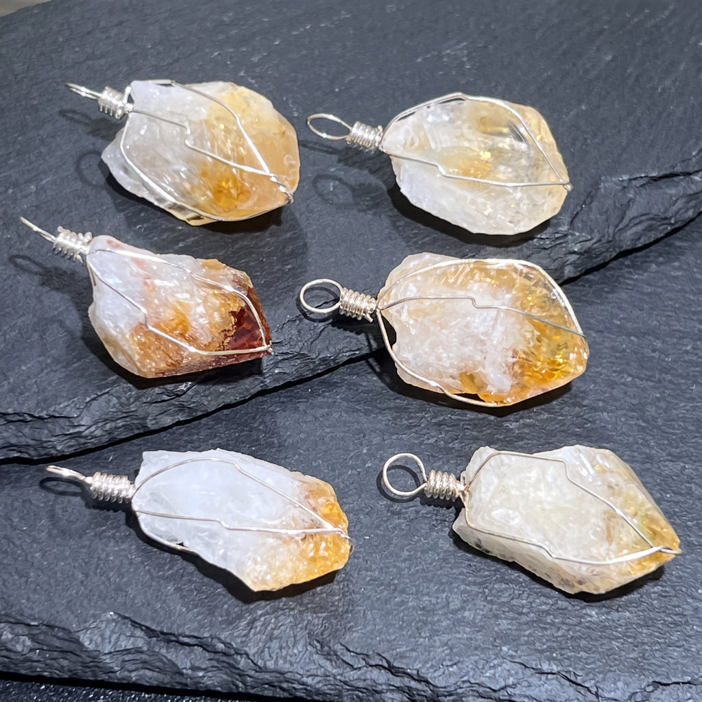Raw Citrine Crystal Point Pendant (Silver Plated Wire Wrapped) Amazing Crystals