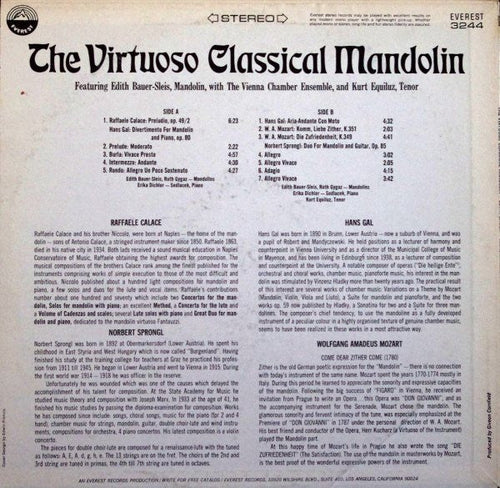 Edith Bauer-Slais With The Vienna Chamber Ensemble - The Virtuoso Classical Mandolin | Very Good Plus (VG+) Very Good Plus (VG+) Love Vinyl Records