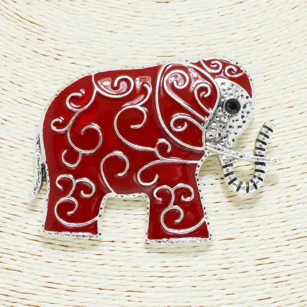 Antique Silver/Red, elephant epoxy pin brooch FashionMojos.com