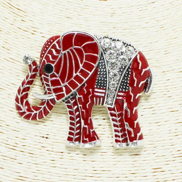 Antique Silver/Red, elephant epoxy with rhinestone pin brooch 2 FashionMojos.com