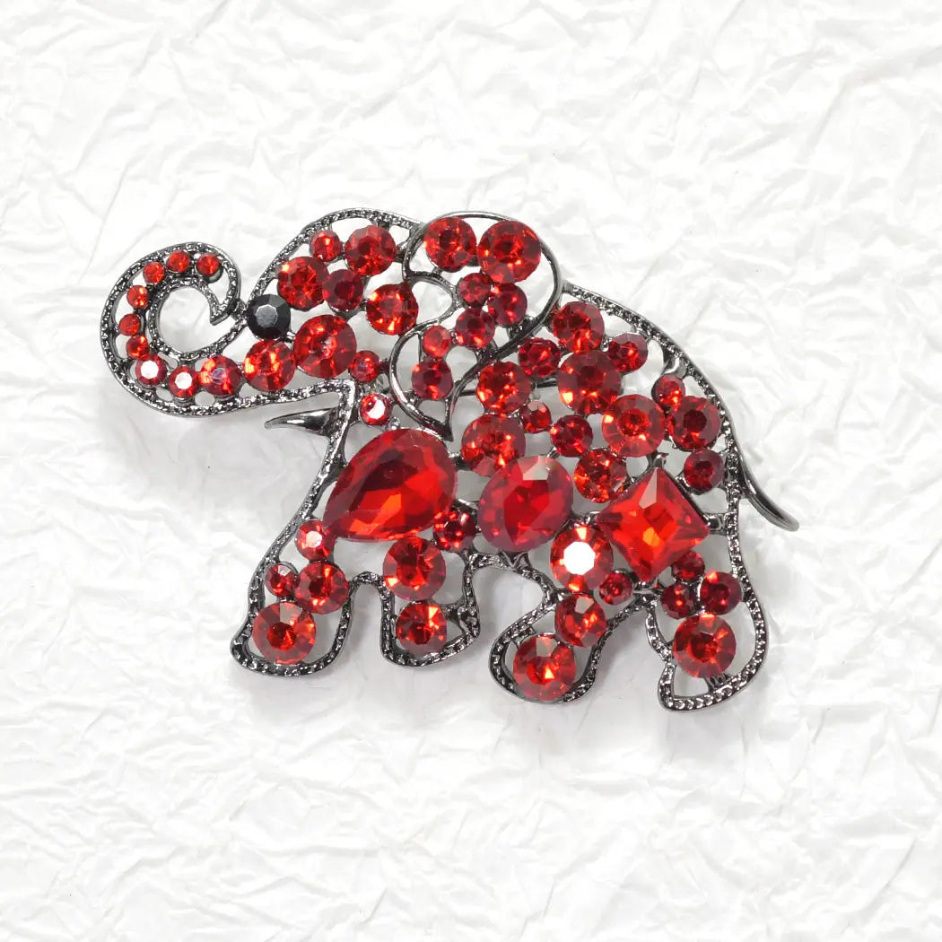 Hematite/Red, elephant rhinestone pin brooch FashionMojos.com
