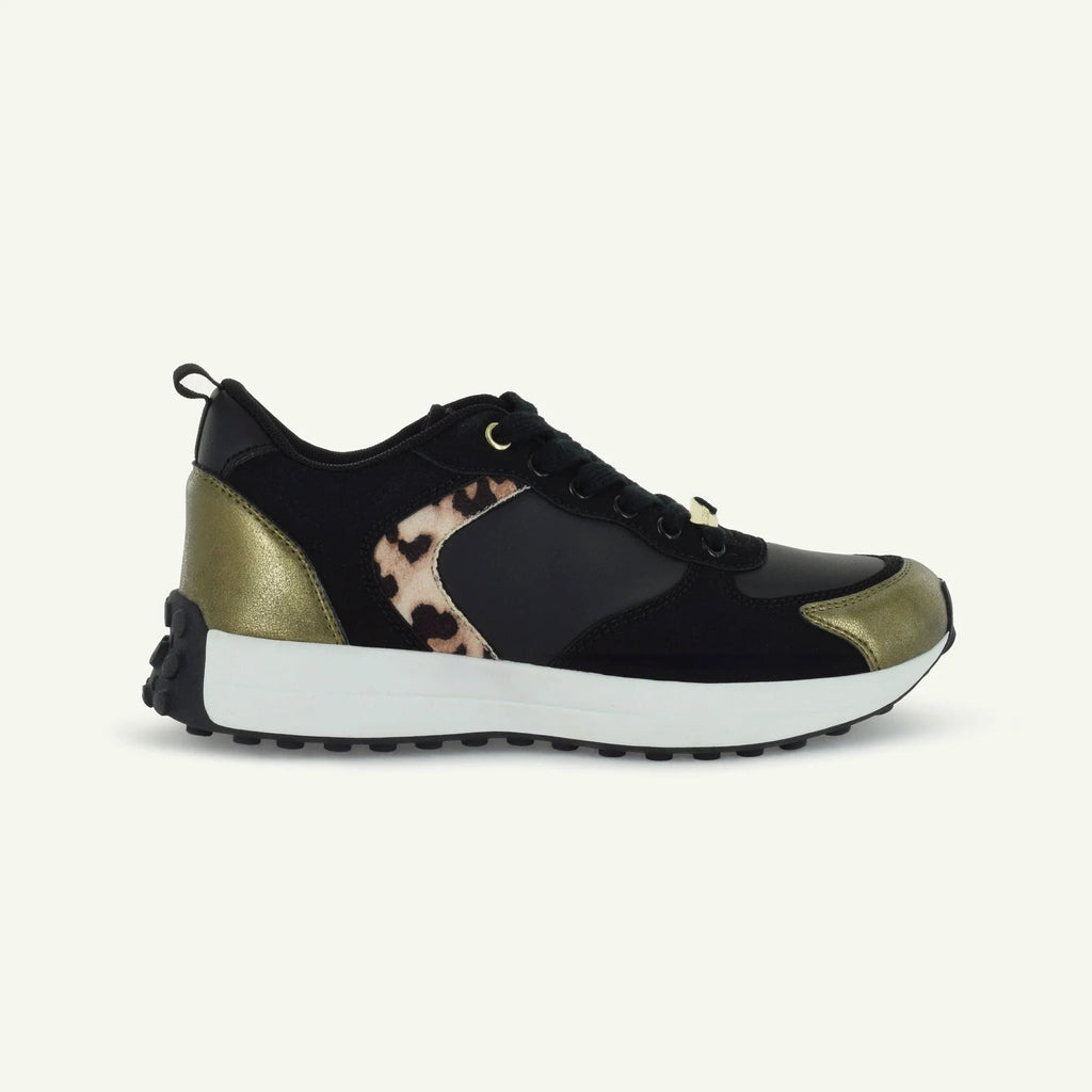 BASTILLE: RETRO RUNNER - BLACK/ANIMAL PRINT Elle Footwear