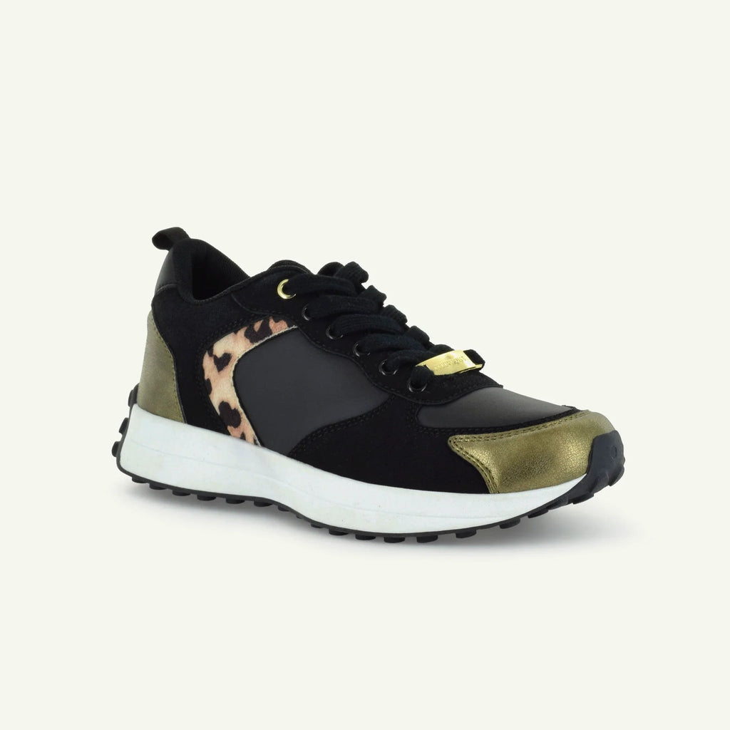 BASTILLE: RETRO RUNNER - BLACK/ANIMAL PRINT Elle Footwear