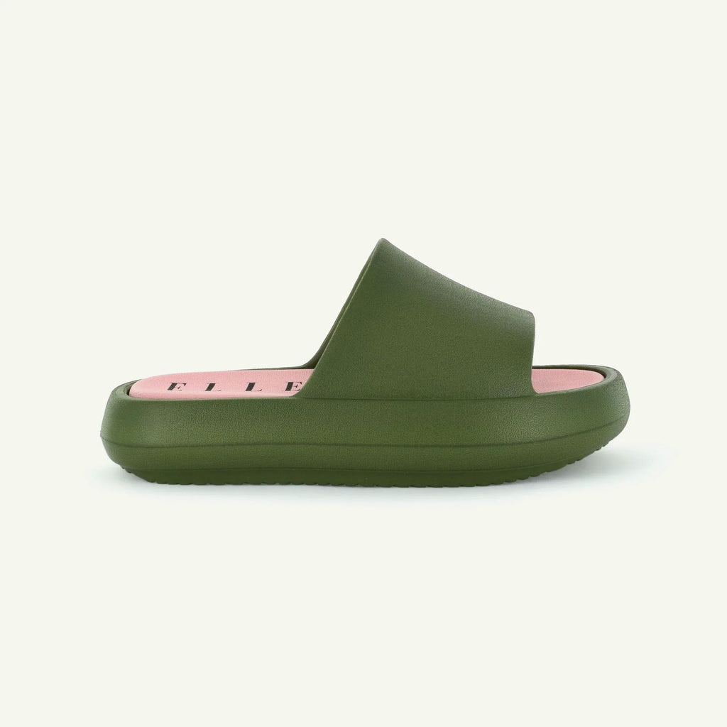 ST. TROPEZ: PLATFORM SLIDE - OLIVE Elle Footwear