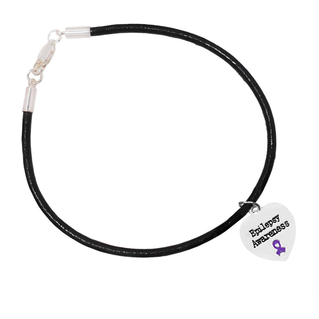Epilepsy Awareness Heart Charm Leather Cord Bracelets The Awareness Company