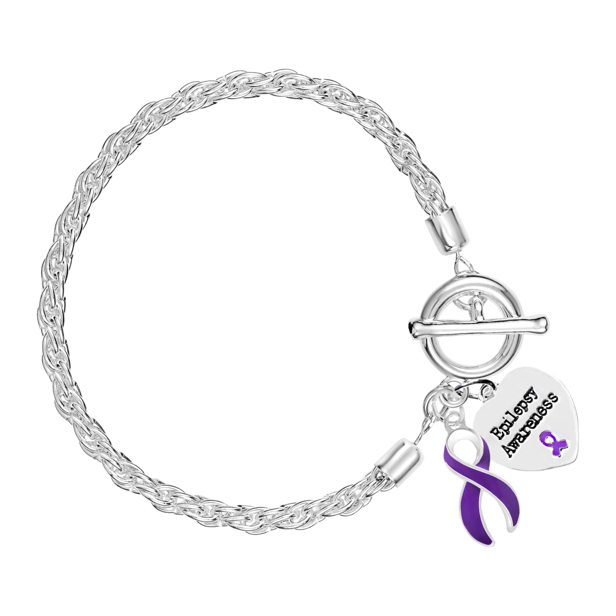 Epilepsy Awareness Heart Charm Purple Ribbon Rope Bracelets The Awareness Company