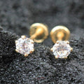 Pair of 14Kt. Yellow Gold Clear Round CZ Earring with Screw Back Fashion Hut Jewelry
