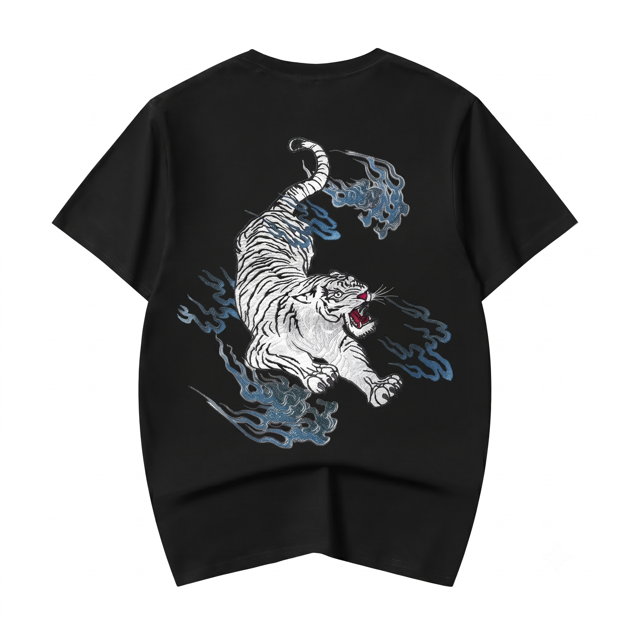 ET9817 Flaming White Tiger Embroidered Tee Niepce
