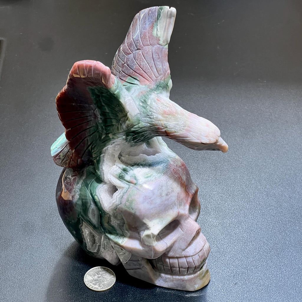 Large Skull and Eagle Carving Red Moss Agate Select Wholesale Amazing Crystals