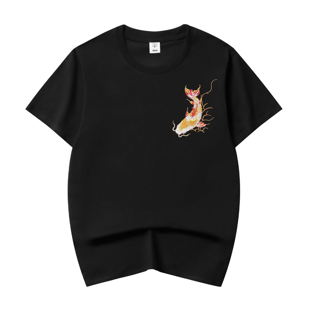 KH852 Golden Koi Fish Embroidery Tee Niepce