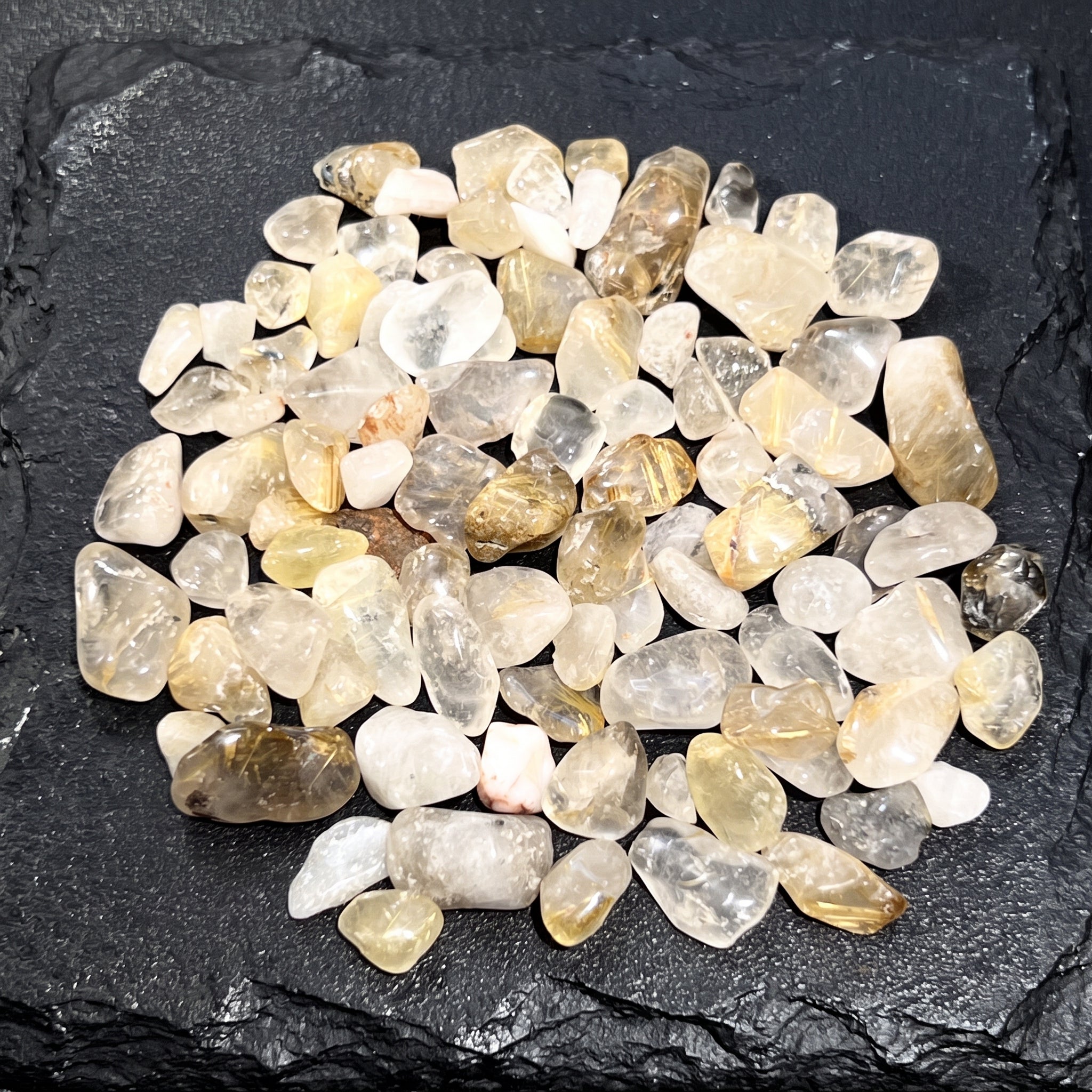 Small Gold Rutilated Quartz Crystal Tumbled Stones (By The Ounce or Pound) Amazing Crystals