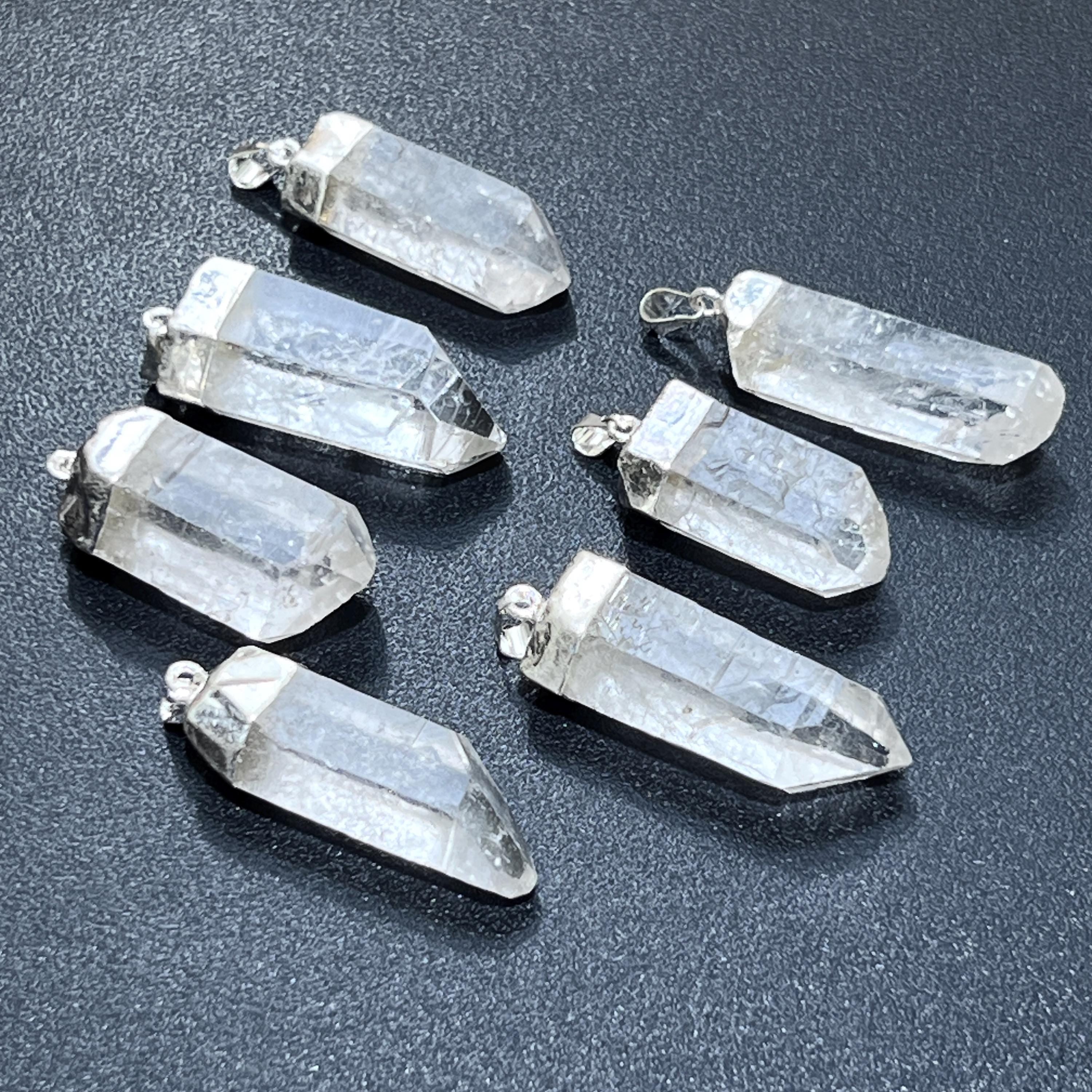 Quartz Crystal Point Pendant (Silver Plated) Gemstone Jewelry Necklace Supply Amazing Crystals