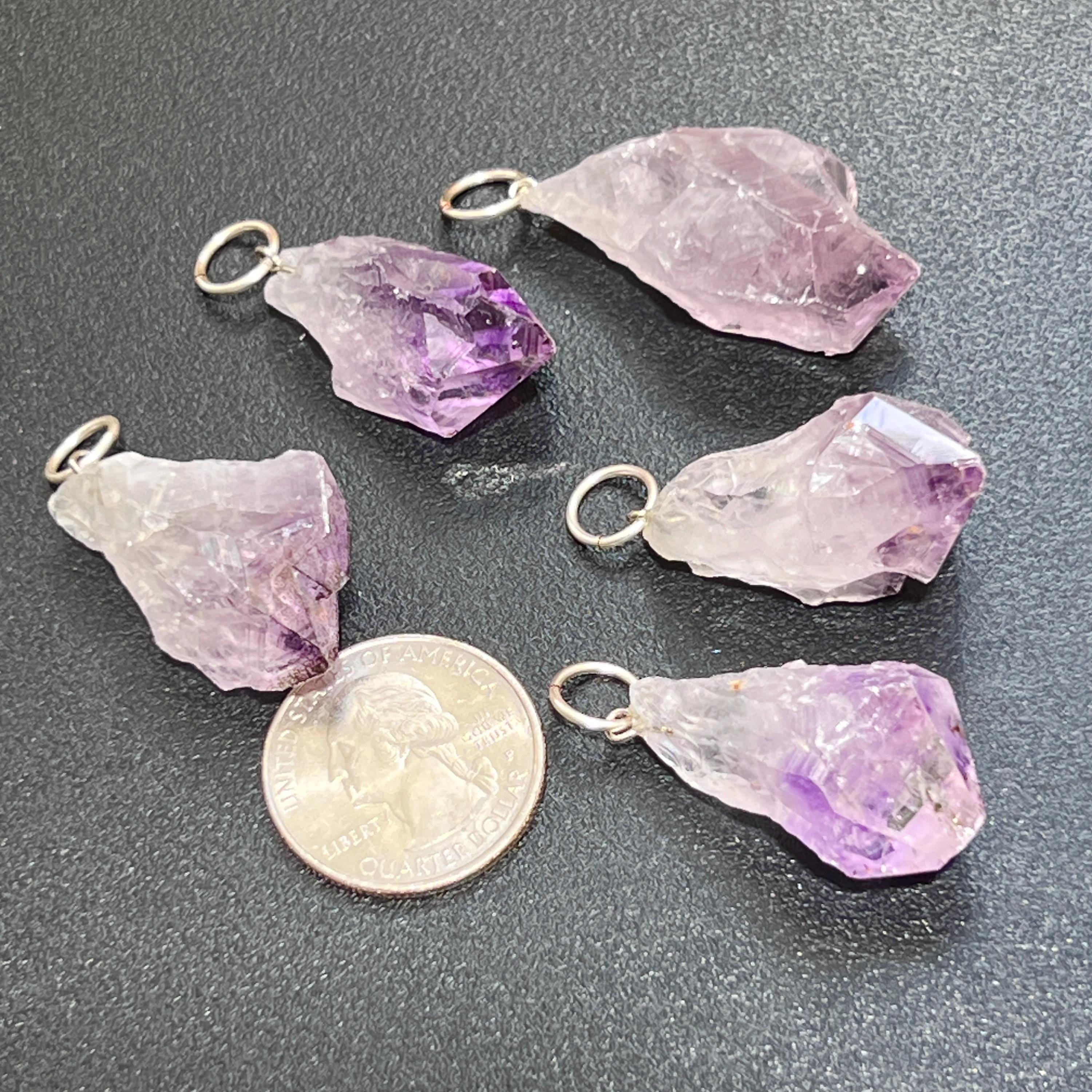 Raw Amethyst Crystal Point Pendant (Silver Ring) Rough Gemstone Jewelry Necklace Supply Amazing Crystals