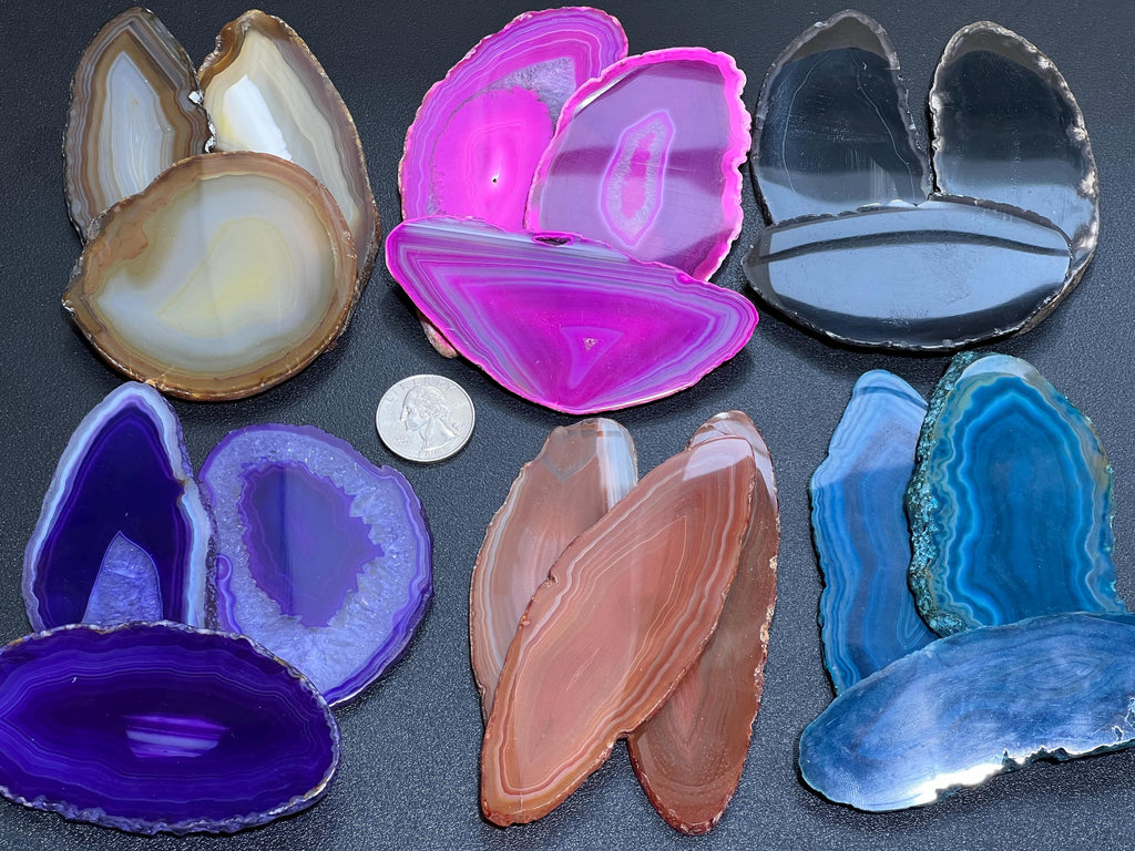 Oval Agate Slices (1 Pound)(3.5-4.5 Inches)(Size #1) One LB Wholesale Polished Pink Black Blue Teal Pink Purple Red Mixed Colors Amazing Crystals