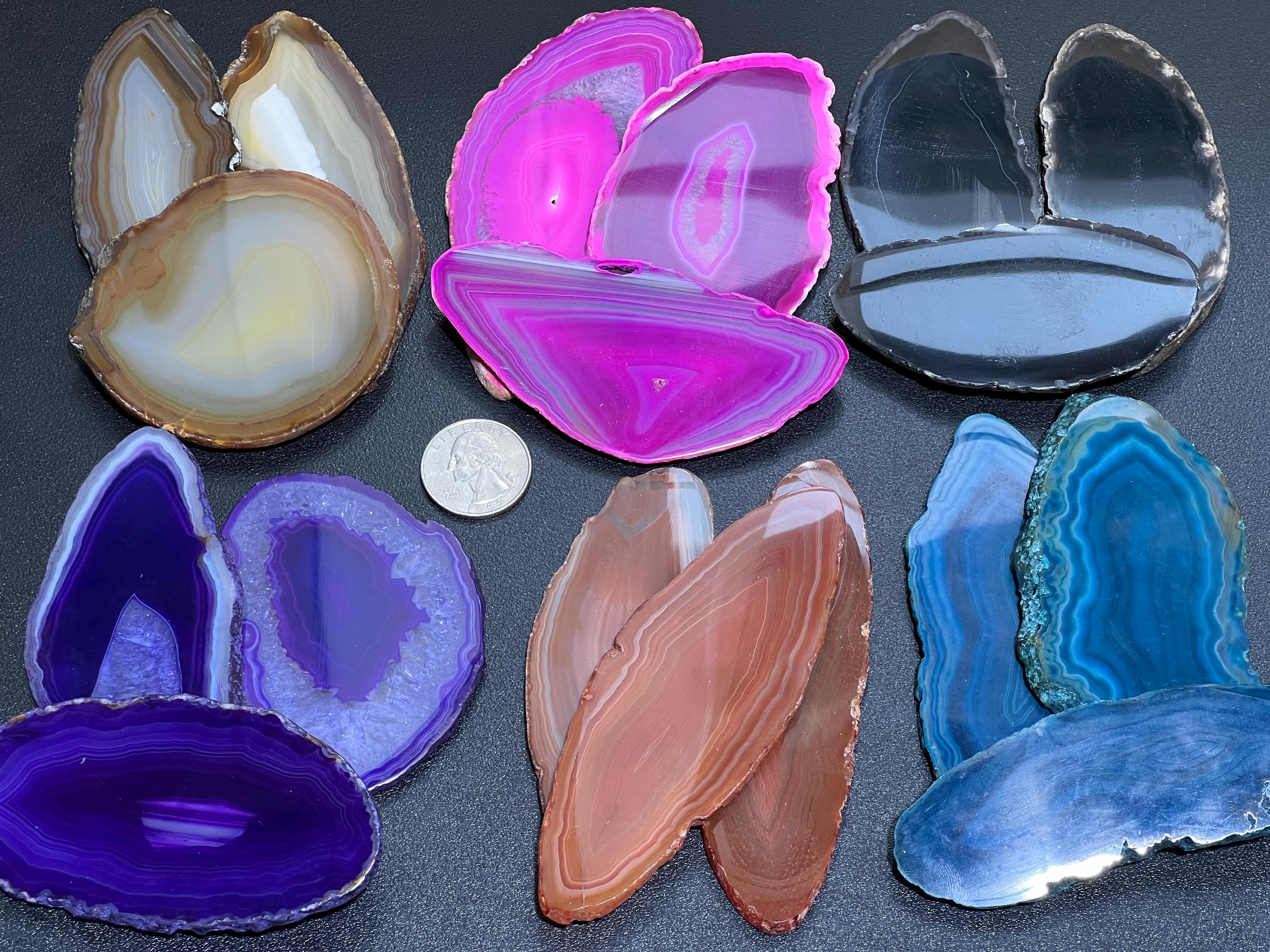 Oval Agate Slices (1 Pound)(3.5-4.5 Inches)(Size #1) One LB Wholesale Polished Pink Black Blue Teal Pink Purple Red Mixed Colors Amazing Crystals