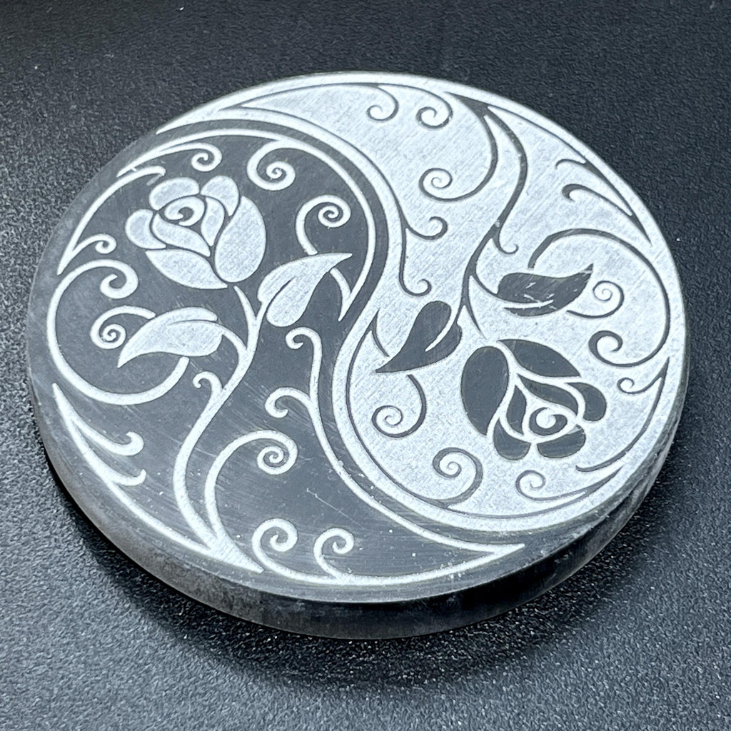 Selenite Crystal Circle Plate (Rose Yin Yang Engraved)(4 Inch) Gemstone Decor Carving Supply Amazing Crystals