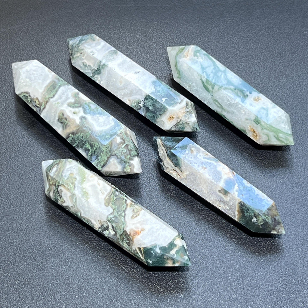 Large Moss Agate Double Point Crystal Carving Amazing Crystals