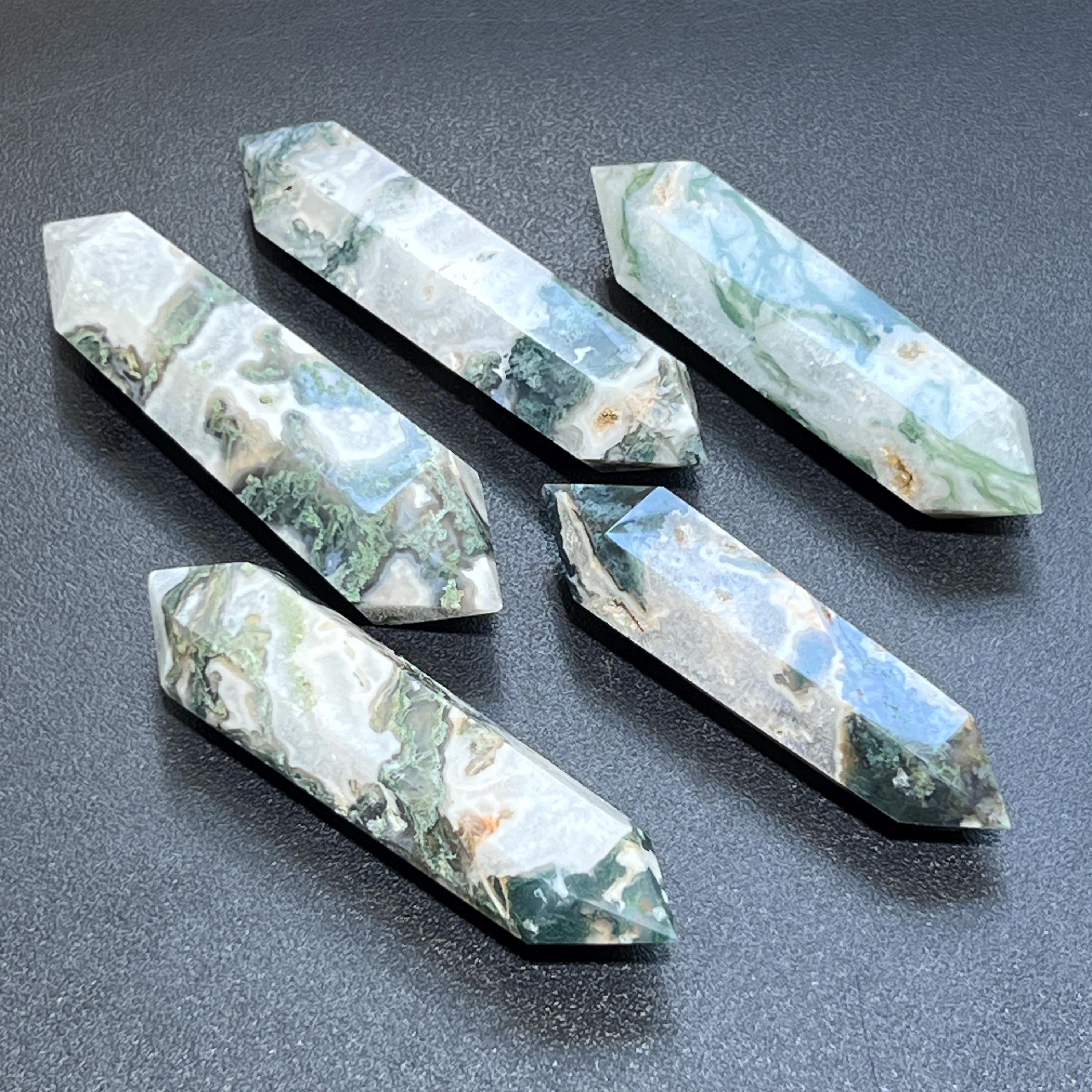 Large Moss Agate Double Point Crystal Carving Amazing Crystals