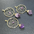 Dreamcatcher Pendant (Amethyst Crystal)(Gold Plated) Gemstone Jewelry Necklace Supply Amazing Crystals