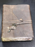 Papyrus Rustic Brown Leather Bound 100 Page Sketchbook Notebook Key Carving Amazing Crystals