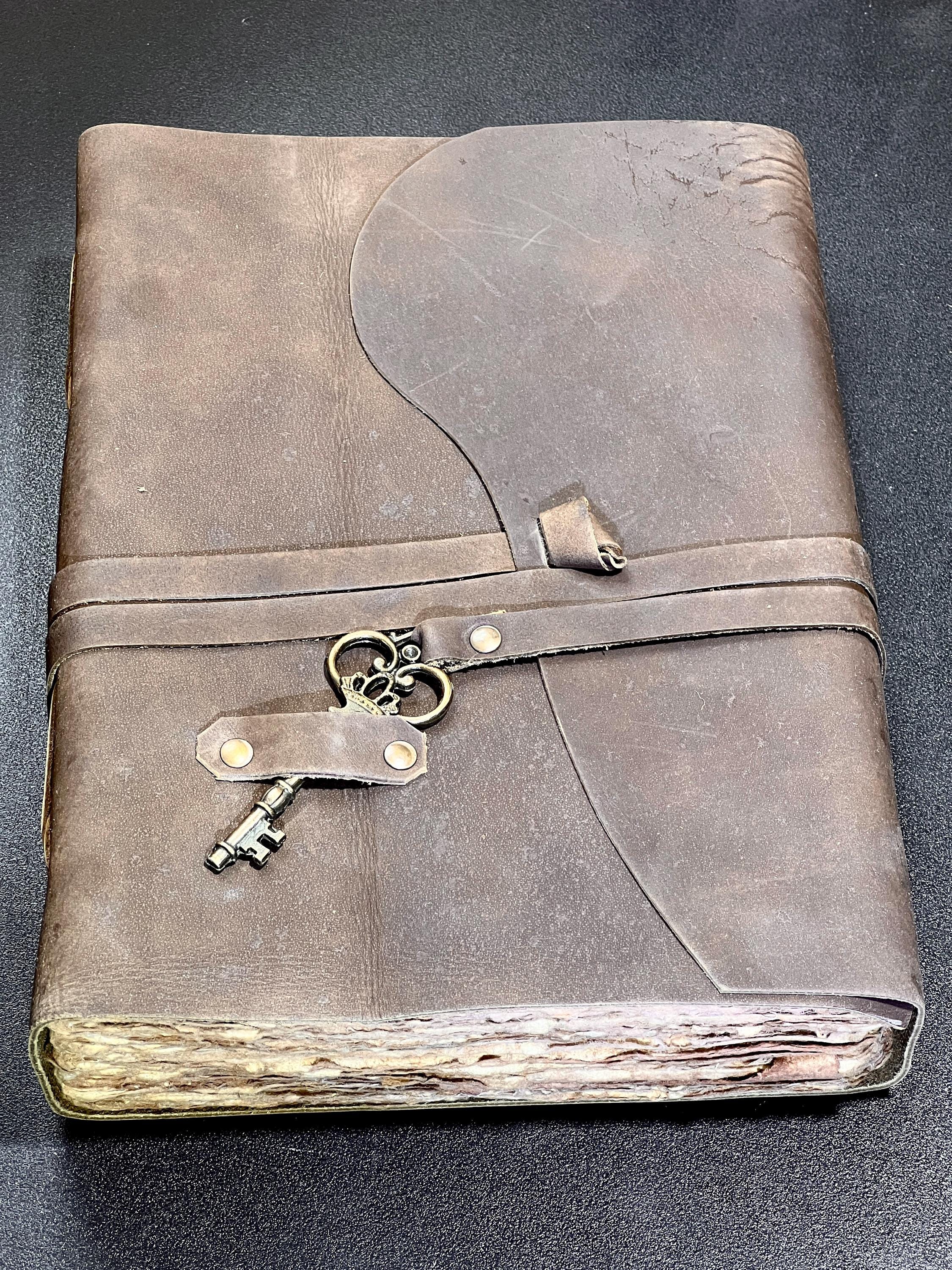 Papyrus Rustic Brown Leather Bound 100 Page Sketchbook Notebook Key Carving Amazing Crystals