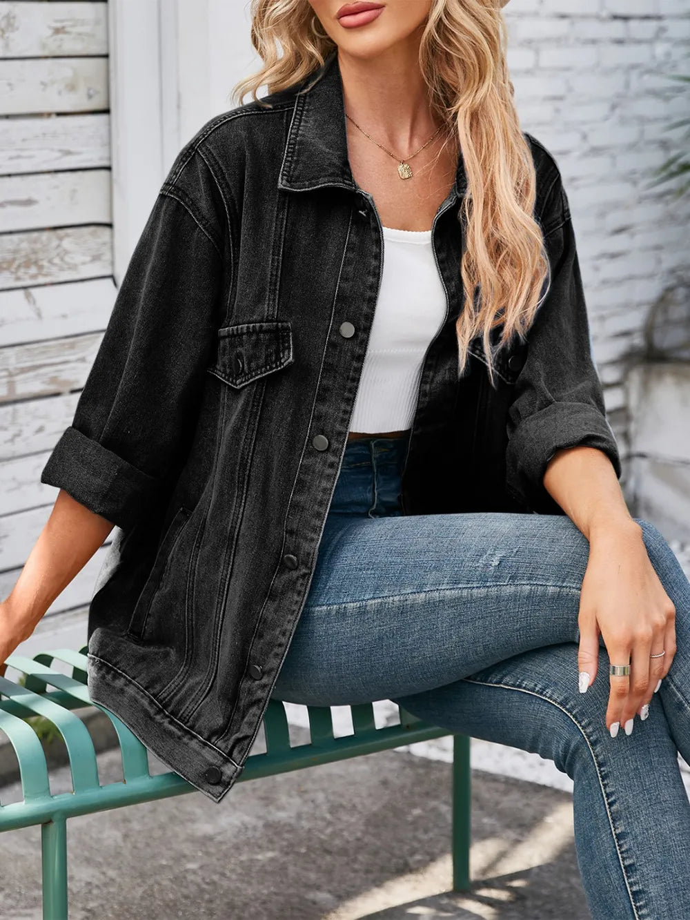 Button Up Long Sleeve Denim Jacket NicholesGifts
