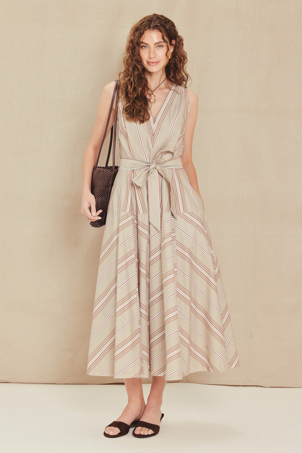 SWEET STRIPE WOVEN MIDI DRESS Flying Tomato